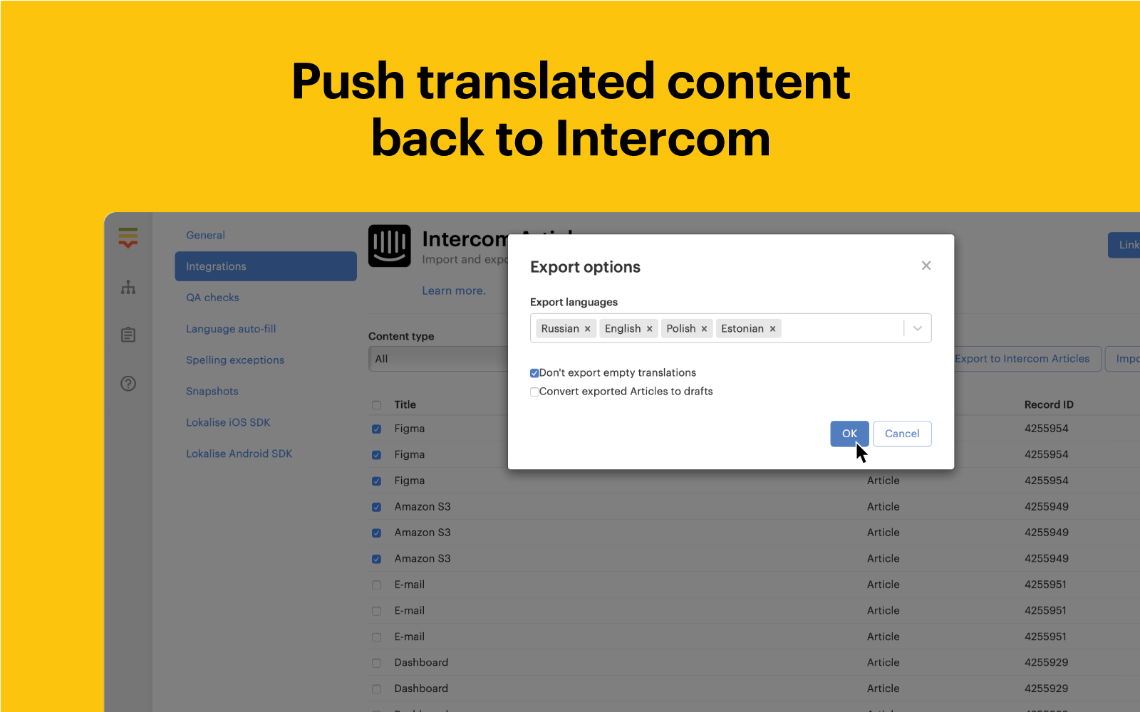 Lokalise for Articles | App Store | Intercom